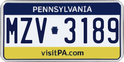 PA license plate MZV3189
