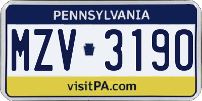 PA license plate MZV3190