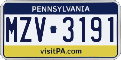 PA license plate MZV3191
