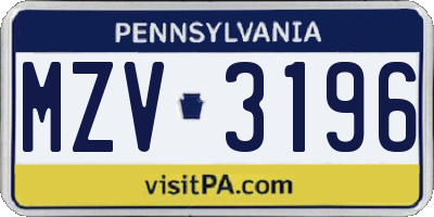 PA license plate MZV3196