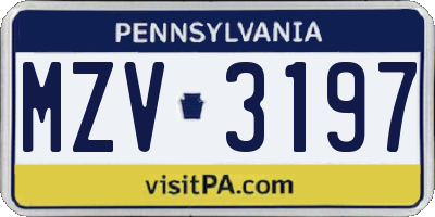 PA license plate MZV3197