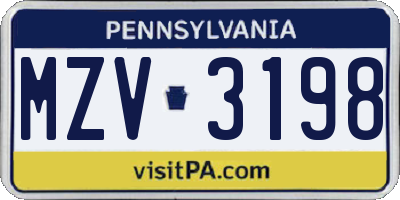 PA license plate MZV3198