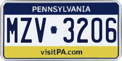 PA license plate MZV3206