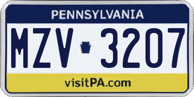 PA license plate MZV3207