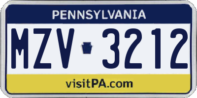 PA license plate MZV3212