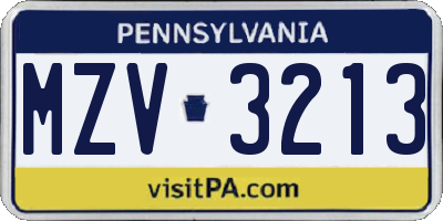 PA license plate MZV3213