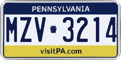 PA license plate MZV3214