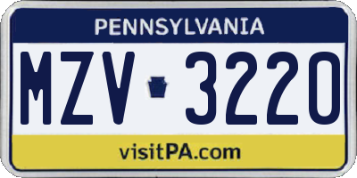 PA license plate MZV3220