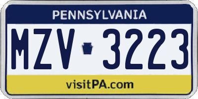 PA license plate MZV3223