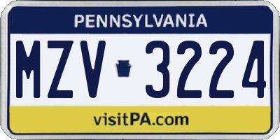 PA license plate MZV3224