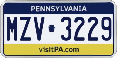 PA license plate MZV3229