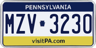 PA license plate MZV3230