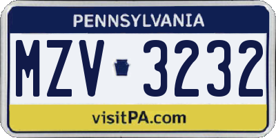 PA license plate MZV3232