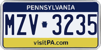 PA license plate MZV3235