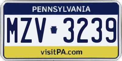 PA license plate MZV3239