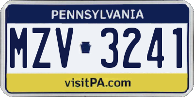 PA license plate MZV3241