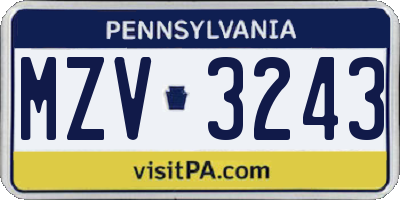 PA license plate MZV3243