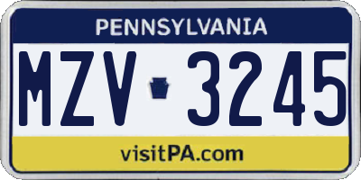 PA license plate MZV3245