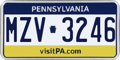 PA license plate MZV3246