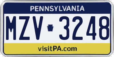 PA license plate MZV3248