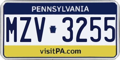 PA license plate MZV3255