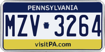 PA license plate MZV3264