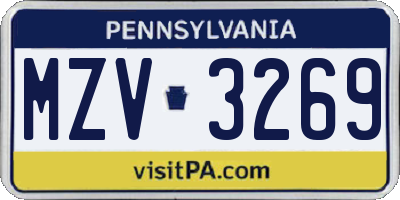 PA license plate MZV3269