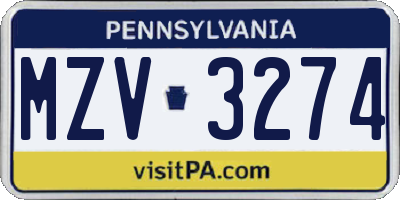 PA license plate MZV3274