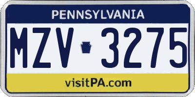PA license plate MZV3275