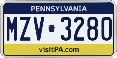 PA license plate MZV3280