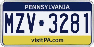 PA license plate MZV3281