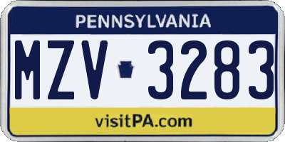 PA license plate MZV3283
