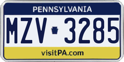 PA license plate MZV3285
