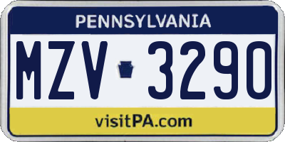PA license plate MZV3290