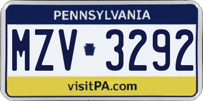 PA license plate MZV3292