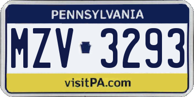 PA license plate MZV3293