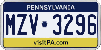 PA license plate MZV3296