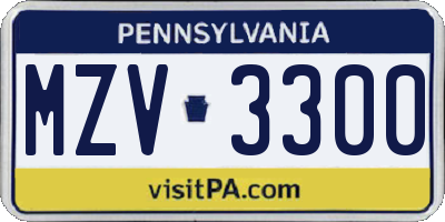 PA license plate MZV3300