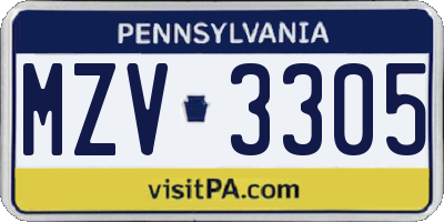 PA license plate MZV3305