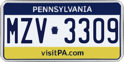 PA license plate MZV3309