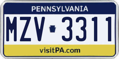 PA license plate MZV3311