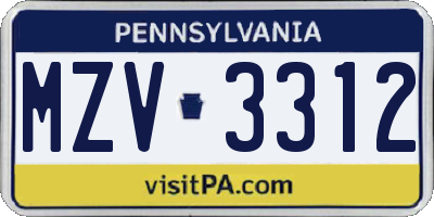 PA license plate MZV3312