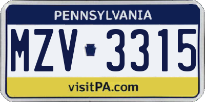 PA license plate MZV3315