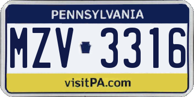 PA license plate MZV3316
