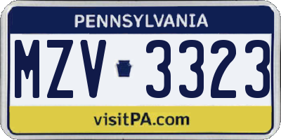 PA license plate MZV3323