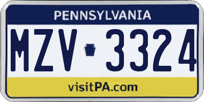 PA license plate MZV3324