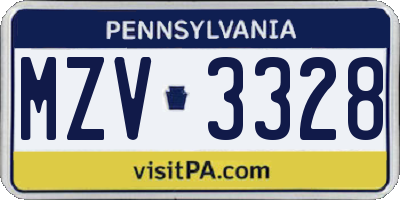 PA license plate MZV3328
