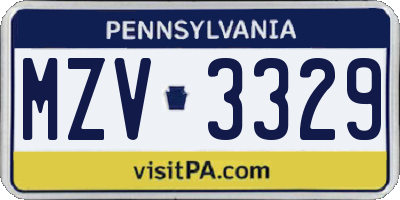 PA license plate MZV3329