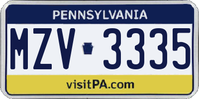 PA license plate MZV3335