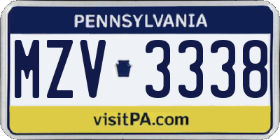 PA license plate MZV3338